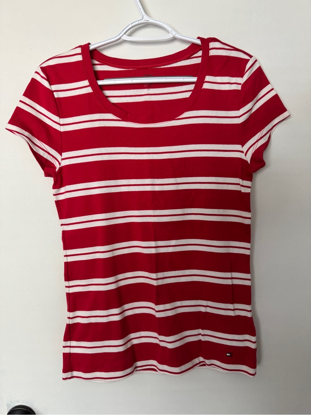 Tommy Hilfiger Red White Striped Cotton T-Shirt Size L